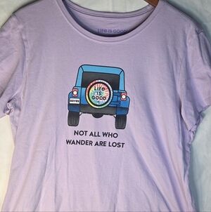 Life Is Good Womens Lavender Tee with Jeep Graphic
